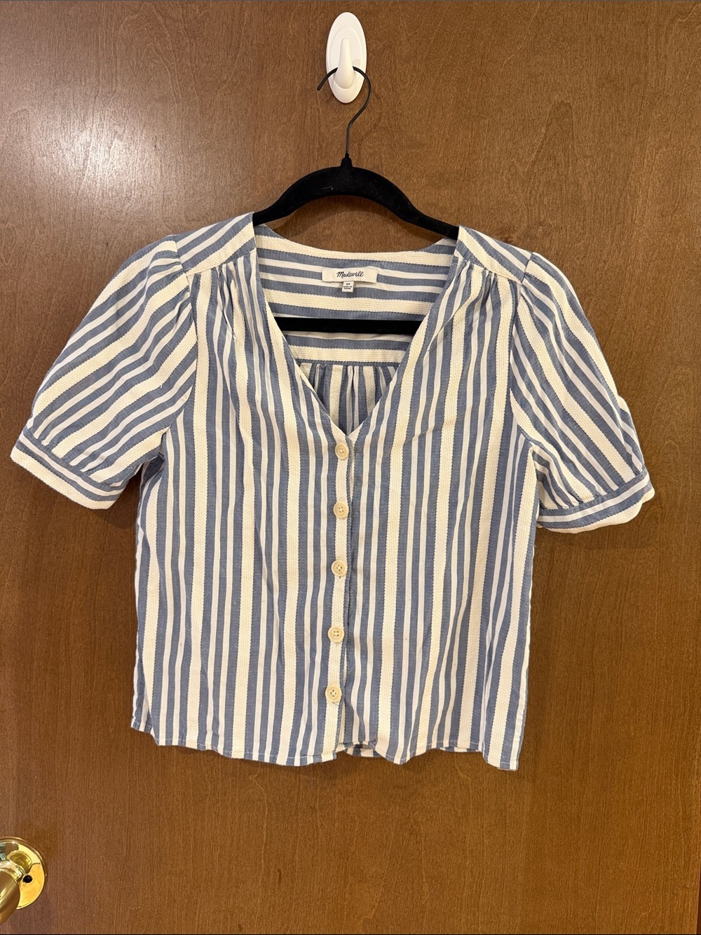 Madewell Blue & White Vertical Stripe Button-Down Blouse